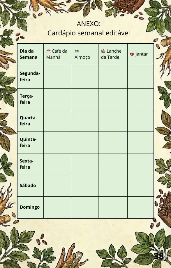 Anexo: Cardápio semanal editável